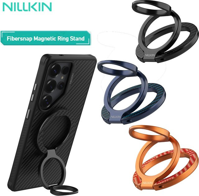 Nillkin FiberSnap Magnetischer Ringständer aus Aramidfaser und Aluminiumlegierung, 360 Grad drehbarer Dual-Achsen-Handyhalter mit 1000g Magnetkraft, Schwarz oder Blau - Bild 1