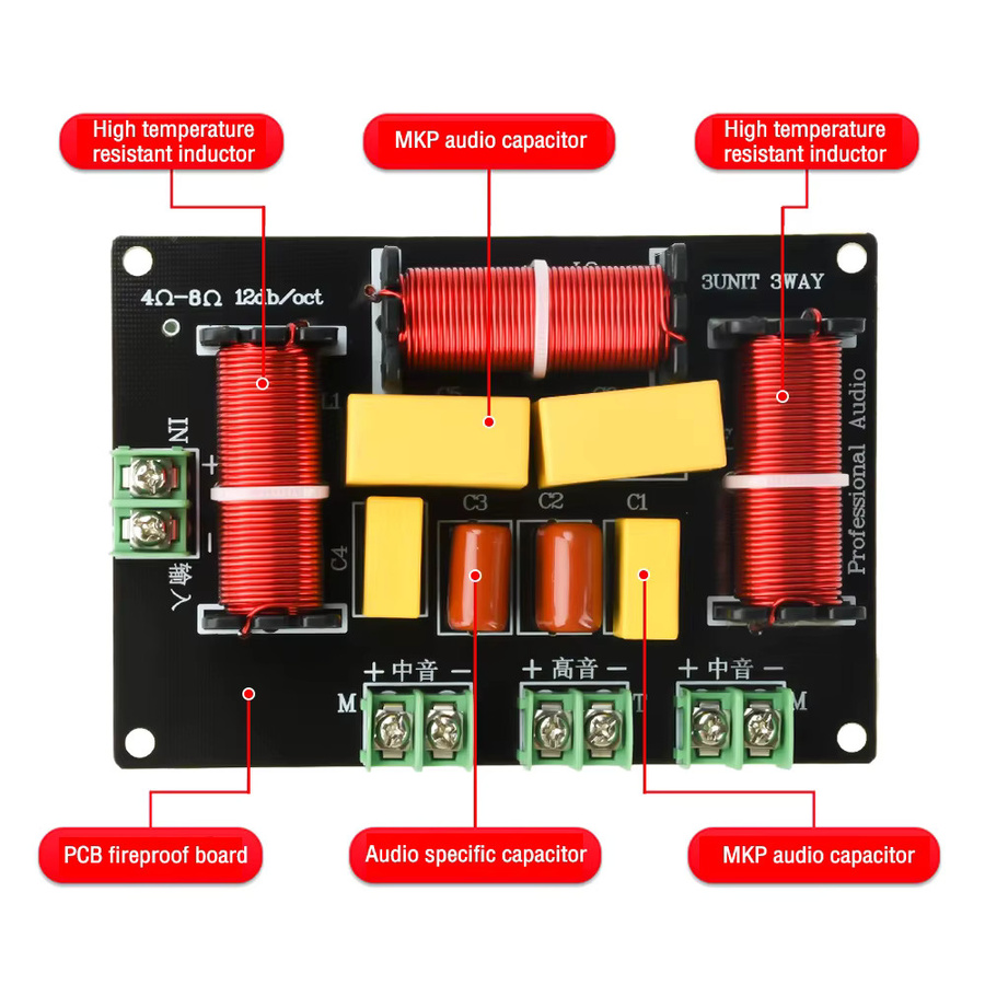 diymore 3-Wege Audio-Lautsprecher-Crossover-Modul 200W für Höhen und Mittelton in Schwarz, 5300Hz-5500Hz - Bild 5