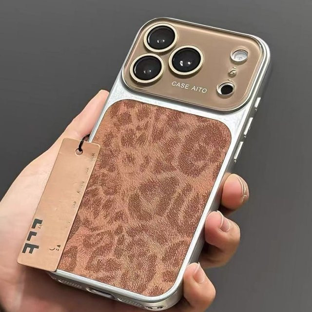 Apple iPhone Schutzhülle mit Retro-Leopardenmuster und Glasabdeckung in Multicolour und Braun, stoßfest mit großem Fenster für iPhone 17 16 15 14 Pro Max 13 - Bild 1