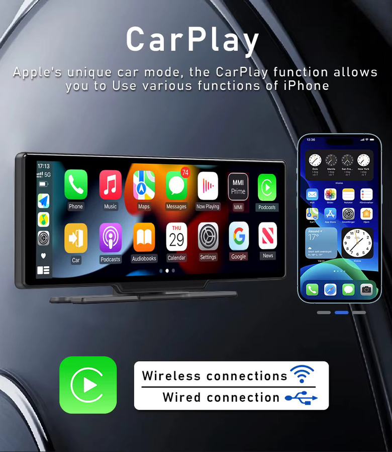 Develuck Auto-Multimedia-Player mit 10,26 Zoll Display, kabelloses CarPlay, Android Auto, GPS-Navigation, Video-Spiegelmonitor, Bluetooth und Stereo in Schwarz - Bild 4