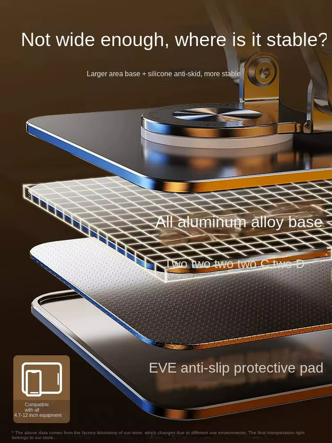 Tutew Universal 360 Grad drehbarer Tablet-Ständer aus Aluminium, verstellbarer und faltbarer Halter für iPad und Handy in Silber oder Grau - Bild 3