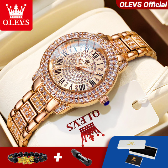 OLEVS Armbanduhr, Roségold, Edelstahl, Diamant, Quarz, Damen - Bild 1