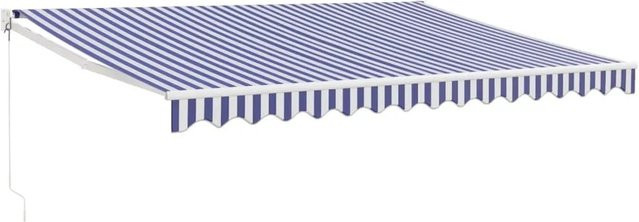 Furnicato Einziehbare Markise aus Aluminium mit blau-weiß gestreiftem Polyesterstoff, B: 4,5 m, A: 3,0 m - Bild 1