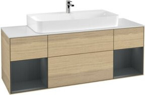 V&B Waschtischunterschrank Finion mit Wandbeleuchtung in Eichenfurnier und mattem Lack, Braun, Breite: 160 cm - Bild 1