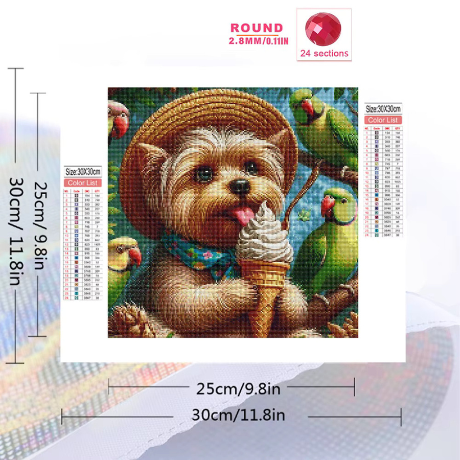 Momoart Diamant-Stickerei DIY Set mit Hund und Papagei, rundes Diamant-Mosaik in Multicolour, 20 x 20 cm - Bild 2