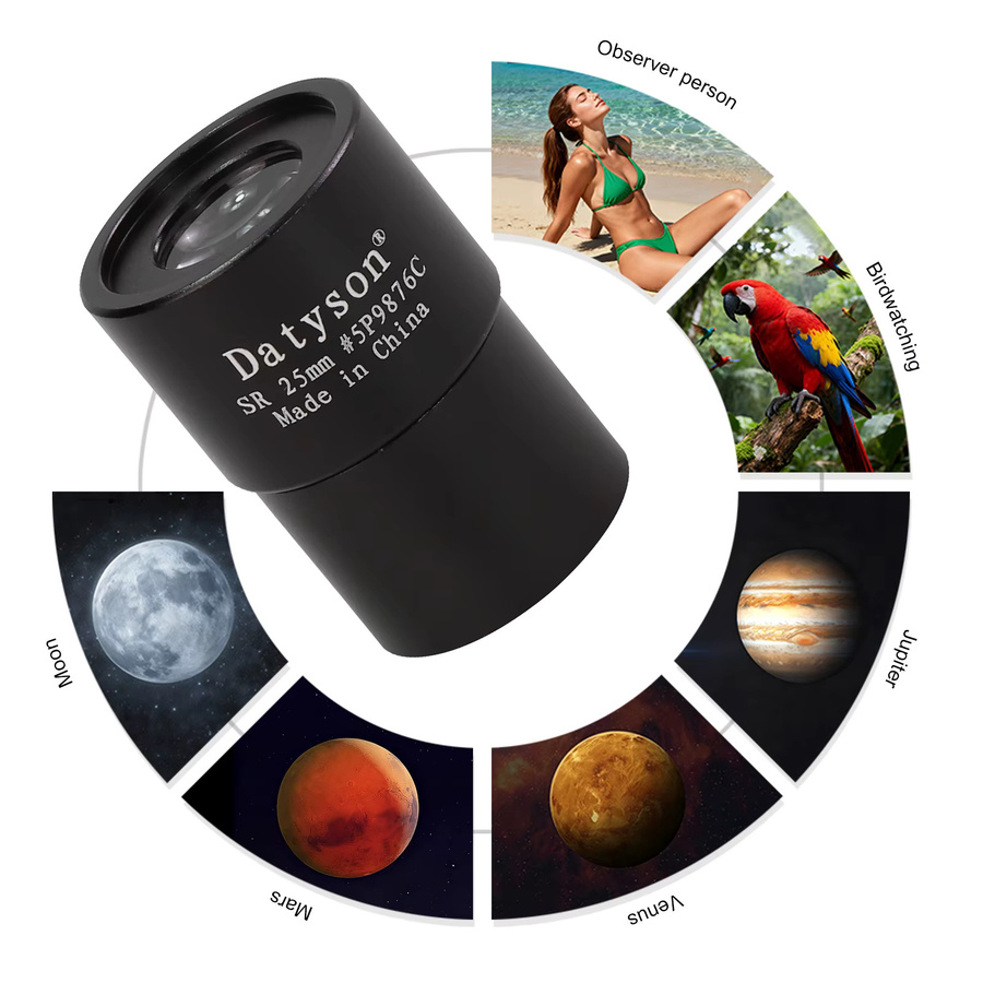 Datyson 5P9876C Ganzmetalllinse 0,965 Zoll SR 25 mm Okular in Schwarz für astronomische Teleskope - Bild 4