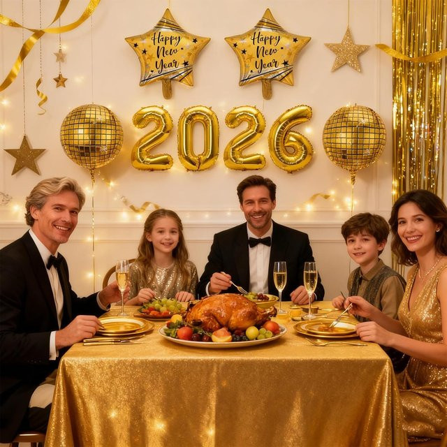 YAYB 8-teiliges 4D Gold Ballon-Set für Silvester und Neujahrsfeierlichkeiten 2026 - Bild 1