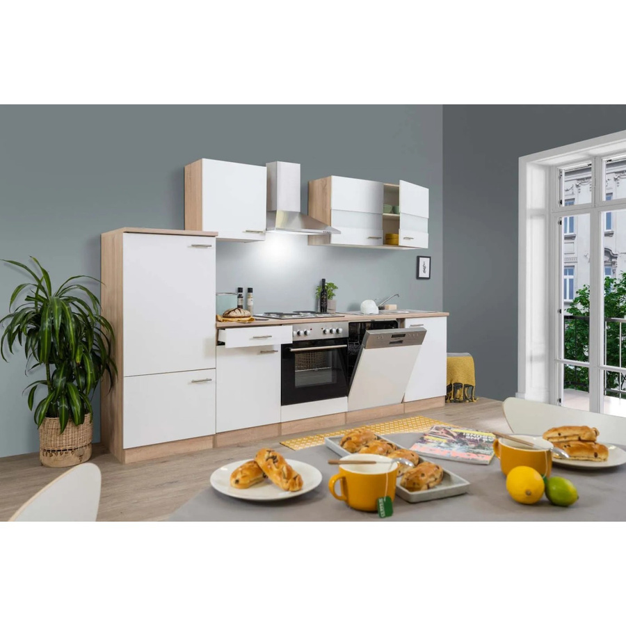 Respekta Küchenzeile LBKB280ESW modern Weiß-Eiche Sonoma Sägerau B/T/H: 280 x 60 x 200 cm - Bild 2