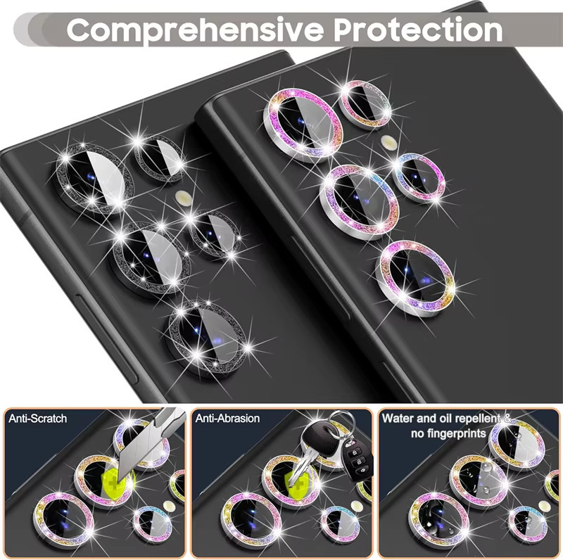 Glitzer-Diamant Kameraobjektivschutz aus gehärtetem Glas mit Metallring für Samsung Galaxy S23 Plus, S24, S25 Ultra und S25+ in Black und Multicolour - Bild 4