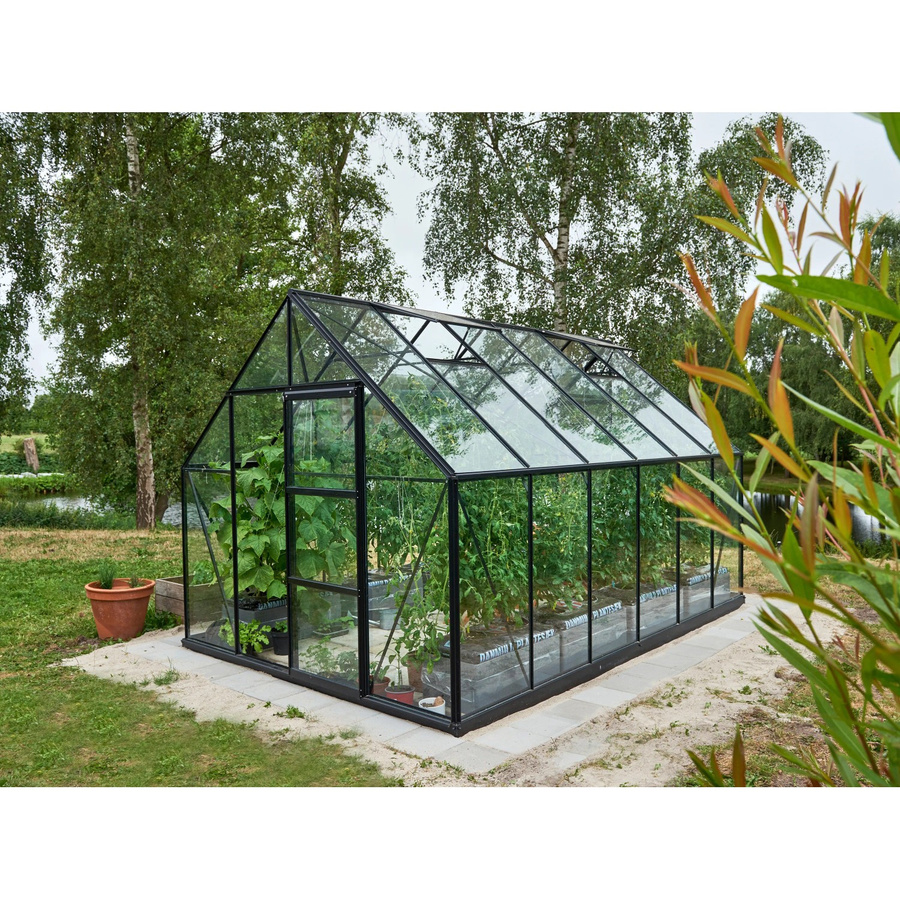 Halls Gewächshaus Universal 128 Schwarz mit Sicherheitsglas und Fundamentrahmen für die Pflanzenzucht im Garten, 9,9 m² - Bild 2