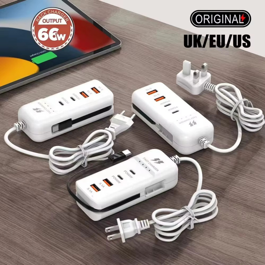 66W 4-Port PD USB-C Schnellladegerät USB-Hub-Adapter in Weiß mit EU US UK Stecker - Bild 3