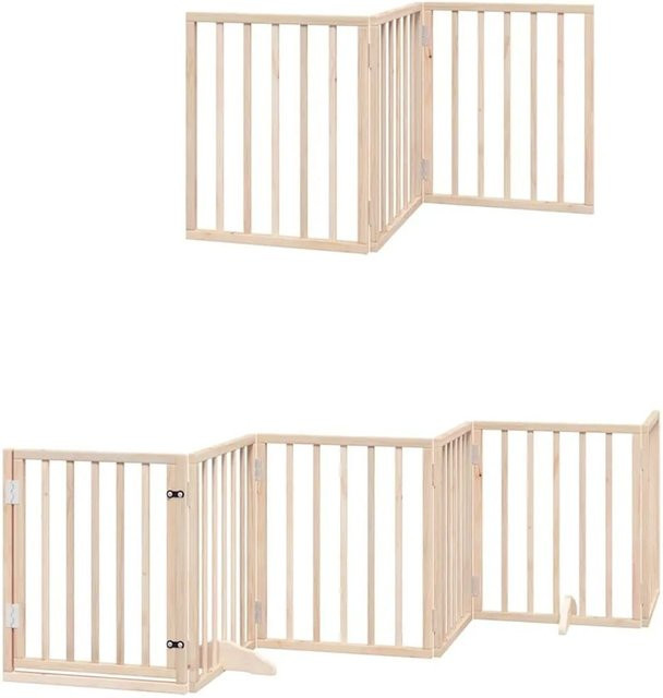 vidaXL Hundetor aus Pappelholz mit Tür, 9-teilig, faltbar, braun/beige, Breite: 450 cm - Bild 1