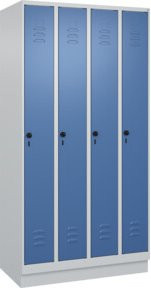 C+P Spind Classic PLUS Garderobenschrank mit Sockel, 4 Abteile, Sicherheits-Drehriegel und 3 Garderobenhaken, Farbe: Grau/Blau, H x B x T: 195 x 100 x 50 cm - Bild 1
