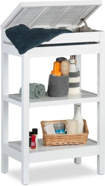 Relaxdays Badregal aus Bambus in Weiß mit Klappe im Landhausstil, H: 76,5 cm, B: 46 cm, T: 29,5 cm - Bild 1