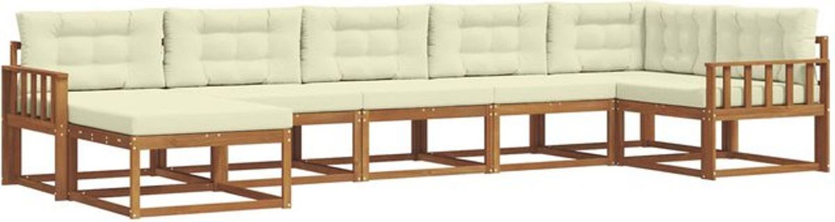 Modernes 7-teiliges Outdoor-Sofagarnitur Loungemöbel Set von vidaXL aus Akazie mit Kissen in Natur und Beige - Bild 1