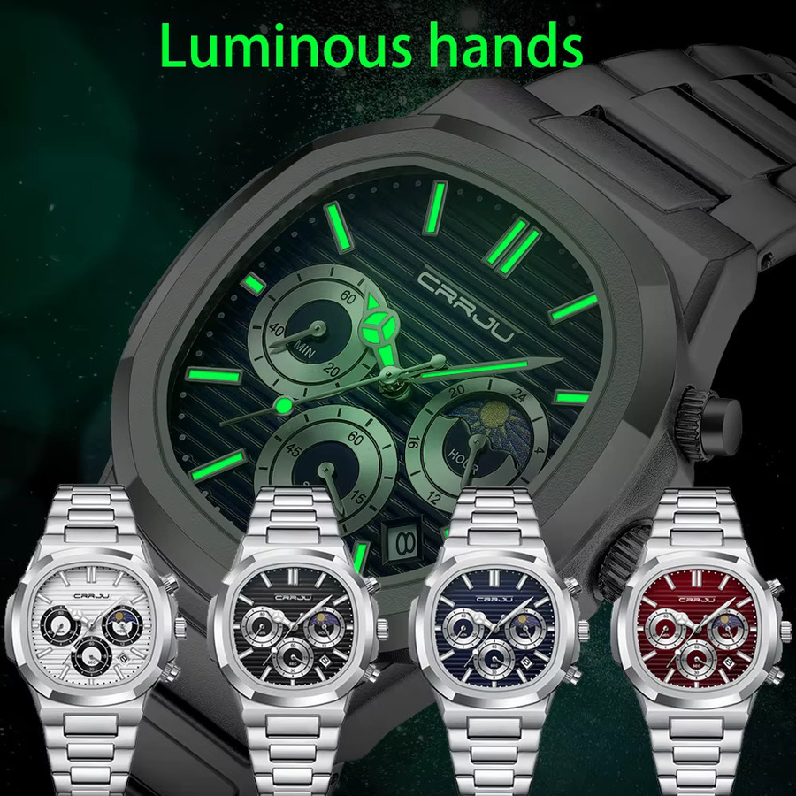 CRRJU Chronograph Armbanduhr, Quarz, Edelstahl, Herren - Bild 3