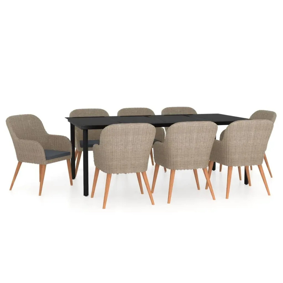 vidaXL 9-teilige Garten-Essgruppe aus Akazienholz und PE-Rattan in Braun mit Glasplatte und Kissen - Bild 2