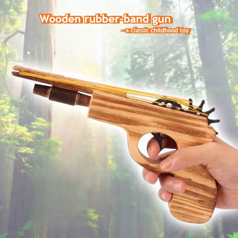 MYGVN Holz-Gummiband-Spielzeugpistole, 4-Schuss, Holz - Bild 2