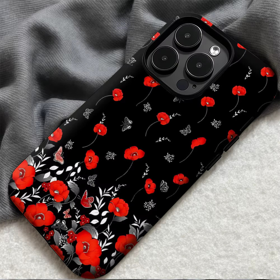 Scarlet Poppy Night iPhone Handyhülle mit doppelschichtiger Rückseite für iPhone 17 bis iPhone 8/Plus/Pro/Max/Pro Max - Bild 5