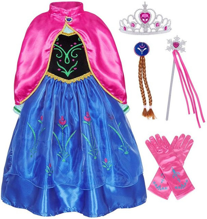 AmzBarley Die Eiskönigin Anna Kostüm Set mit Kleid & Accessoires Blau 5-6 Jahre