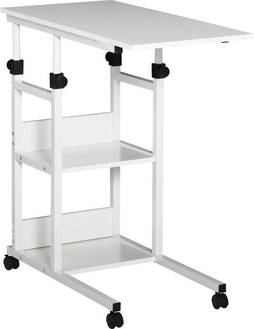 HOMCOM Beistelltisch aus Metall mit 2 Regalen und Rollen, höhenverstellbar, Weiß, B: 80 cm, T: 40 cm, H: 72-82 cm - Bild 1