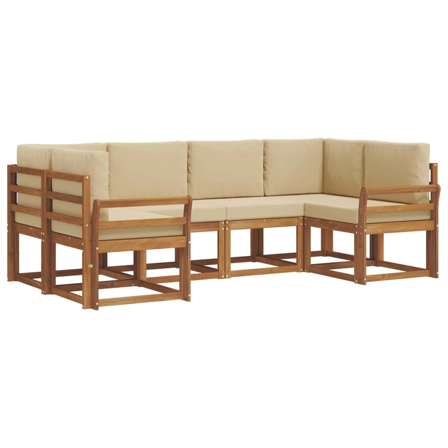 vidaXL Outdoor-Sofagarnitur 6-teilig aus Akazienholz in Natur und Beige mit Kissen und Armlehnen - Bild 2