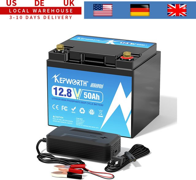 KEPWORTH 12V 50Ah LiFePO4-Batterie in Schwarz mit A-Zellen für Boot, Wohnmobil und Solaranlagen - Bild 1