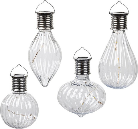 GardenHero Solar-LED-Hängeleuchten Lampen, 4-teiliges Set, Silber und Transparent, Warmweißes Licht