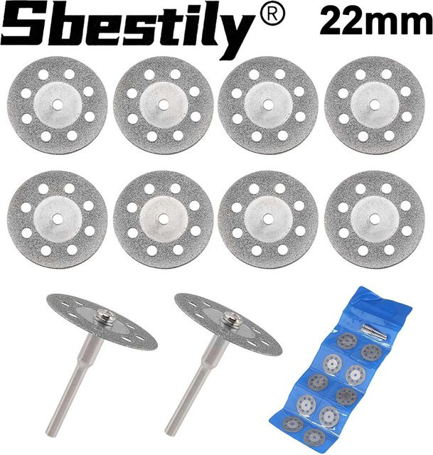 10er Set Diamant Trennscheiben für Kreissägen mit 2 Stück 3mm Stangen, Durchmesser: 22 mm, Farbe: Silber, geeignet für Holz und Kunststoff - Bild 1