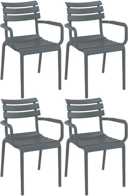 DELUKE Gartenstuhl LARS 4er Set Stapelstühle aus Polypropylen in Dunkelgrau, B/T/H: 58 x 59 x 85 cm - Bild 1