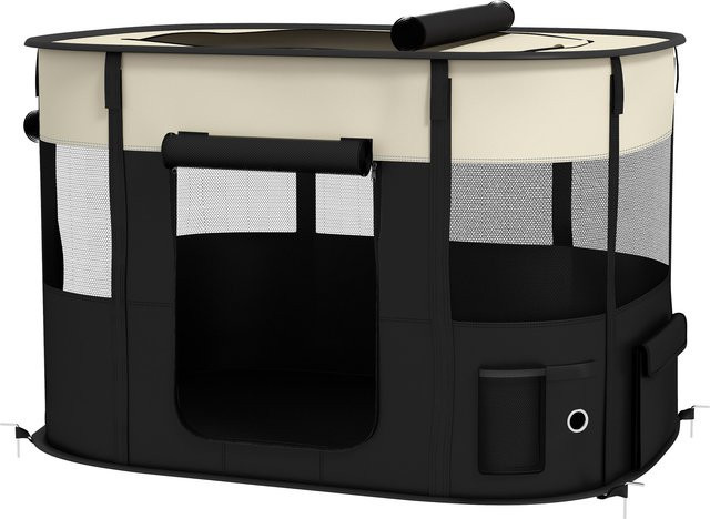 Aosom Hundepark aus Oxford-Gewebe als faltbares Außengehege für Hunde und Welpen mit Aufbewahrungstaschen, B/T/H: 94 x 74 x 60 cm, Creme und Schwarz - Bild 1