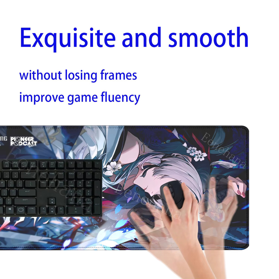Eenehana Gaming-Mauspad Wuthering Waves Hiyuki Anime Schreibtischunterlage mit HD-Druck und Overlock-Rand, B/T: 90 x 40 cm, Multicolour - Bild 3