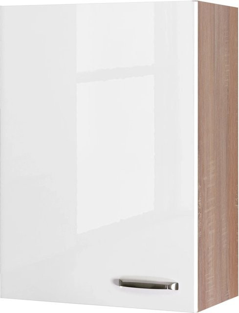 Flex-Well Küchen-Oberschrank Valero Hochglanz Weiß und Sonoma Eiche, B/H/T: 60 x 89 x 32 cm - Bild 1