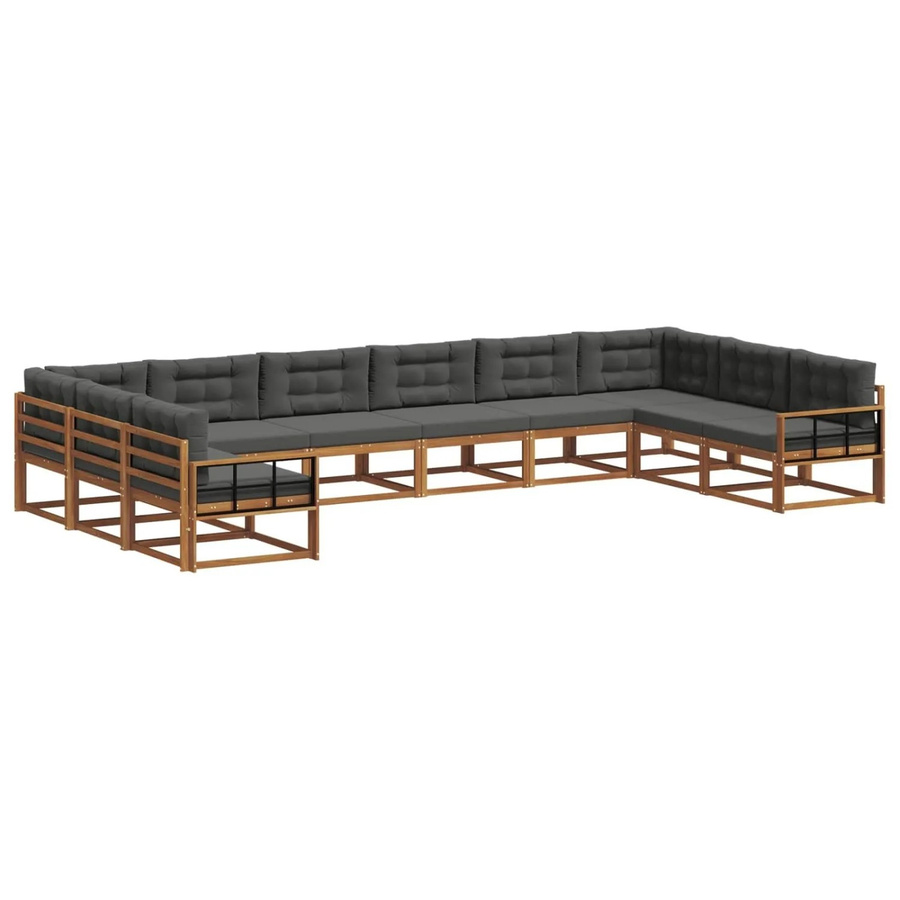 vidaXL Outdoor-Sofagarnitur aus massivem Akazienholz in L-Form, 10-teiliges Set in Natur und Anthrazit mit Kissen - Bild 2