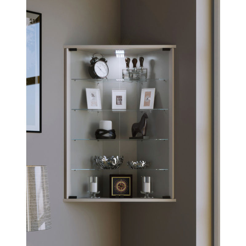 VCM Vitrinenschrank Vecko Eckvitrine Wandhängend in Weiß mit ESG-Sicherheitsglas und Glastüren, B/T/H: 67,3 x 23,0 x 91,0 cm - Bild 3