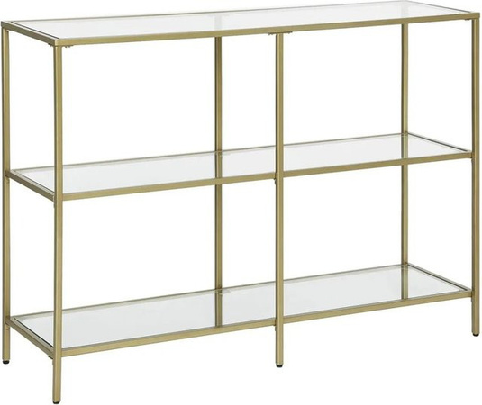 Vasagle Konsolentisch aus Glas und Stahl in Gold, moderner Beistelltisch mit 3 Ablagen, B/T/H: 100 x 30 x 73 cm
