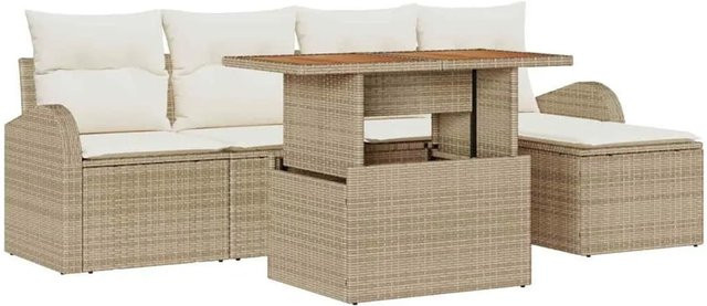 vidaXL Garten-Sofa-Set 6-teilig in L-Form mit Kissen, Beige und Creme, modern mit Polsterung und UV-beständigem Material - Bild 1