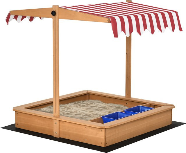 Outsunny Sandkasten aus Tannenholz in Braun und Gelb mit höhenverstellbarem Dach und Abdeckung ohne Boden - Bild 1