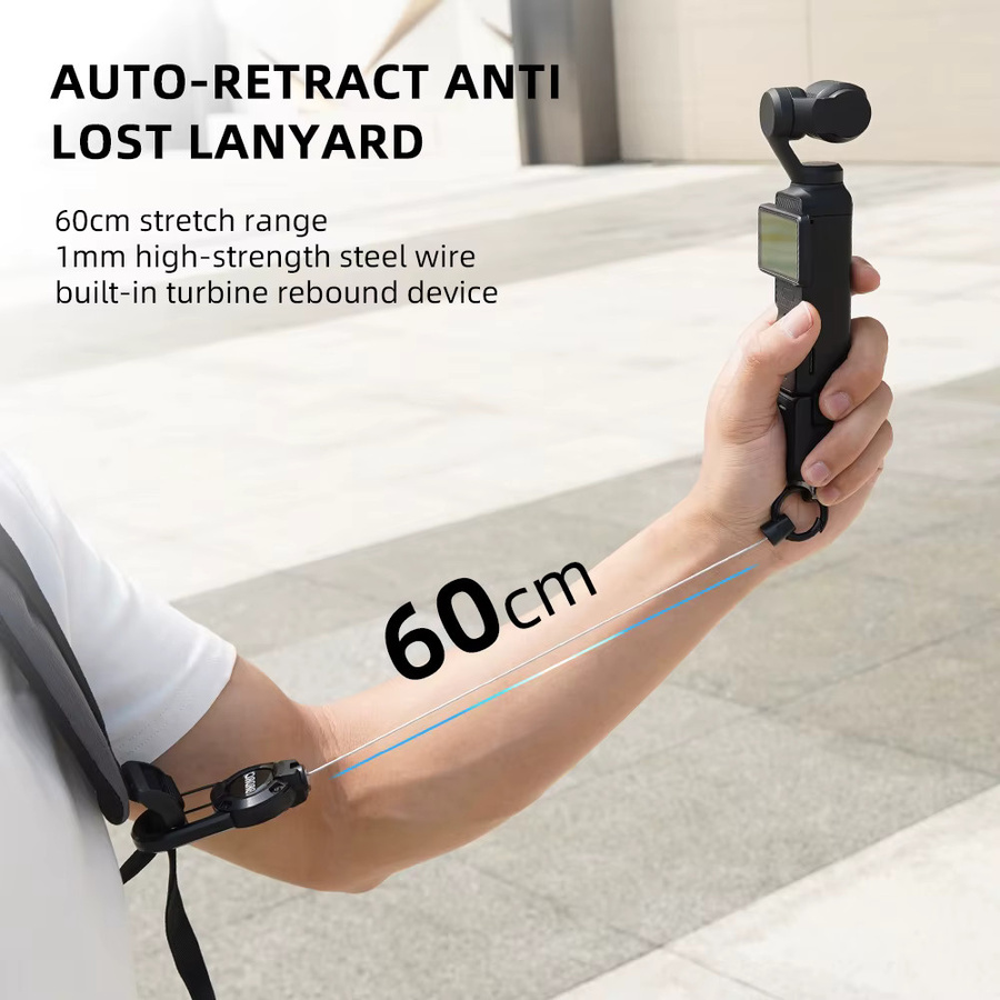 BRDRC Ausziehbare Halterungen für DJI Pocket 4 3 und Insta360 X5 X4 inklusive Lanyard-Rucksack-Schnallenhalterung und Outdoor-Kopfclip in Schwarz - Bild 2