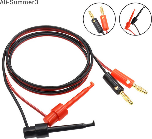 Vergoldetes Multimeter-Testkabel Set mit 4 mm Bananensteckern und Hakenclips, 1 m Länge, Rot und Schwarz - Bild 1