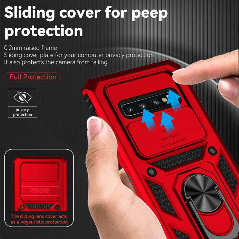 Samsung Galaxy S10 S10 Plus Schutzhülle mit Kamera-Schiebeabdeckung und magnetischem Ringhalter in Rot - Bild 5