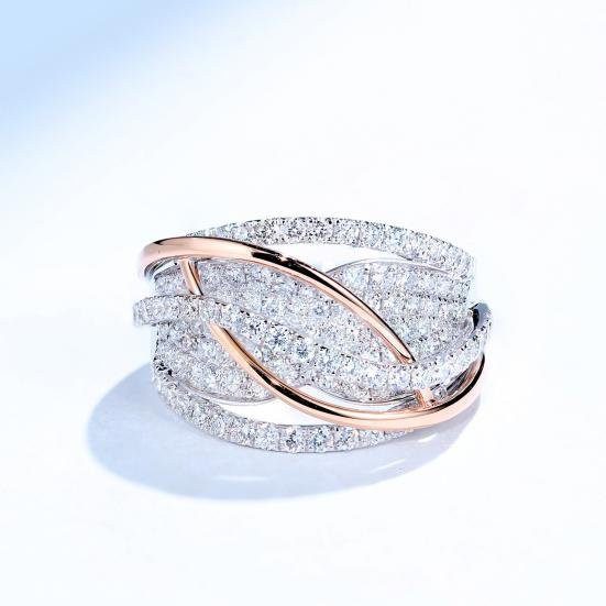 KaiTingu Jewelry Ehering, Eisenlegierung, Bicolor, Kristall, Damen, US 10 - Bild 1
