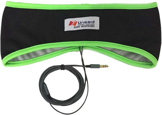 Rainbow Rain Sport-Kopfhörer Schlafmaske mit Geräuschunterdrückung, kabelgebundenes Stirnband-Headset mit 3,5mm Klinkenanschluss für Smartphone und PC, grün - Bild 1