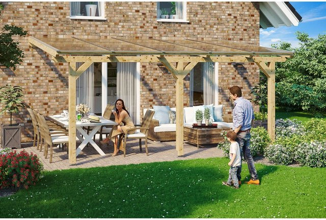 Skan Holz Terrassenüberdachung Andria aus Holz mit Polycarbonat-Dach in Beige, B: 541 cm, T: 300 cm - Bild 1