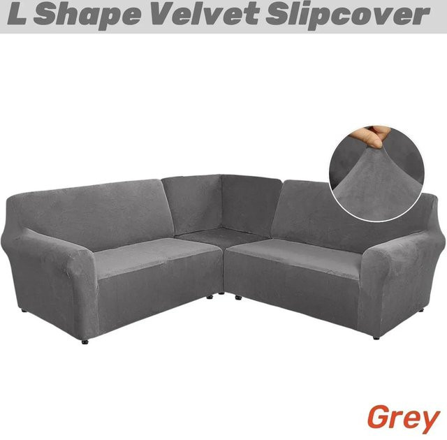 Yiran Furniture 3-teiliger L-förmiger Sofabezug aus Samt für modulare Ecksofas, 5-Sitzer, Grau - Bild 1