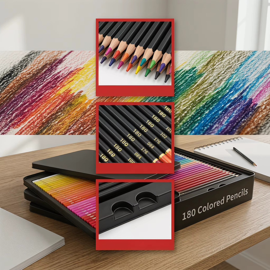 Professionelles Buntstift-Set mit 180 Farben für Kunstzeichnung und Skizzieren, ungiftige Öl-Buntstifte in Multicolour - Bild 6