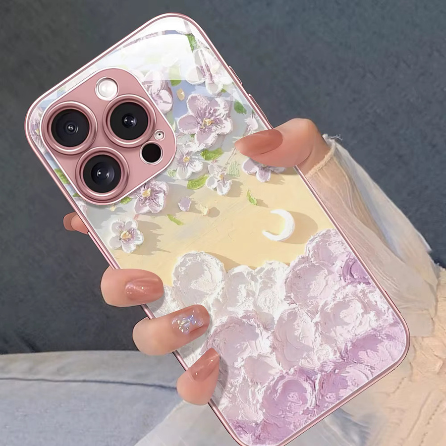 Handyhülle mit Blumen-Design aus gehärtetem Glas für Apple iPhone 11 bis 17 Pro Max, Multicolor - Bild 2