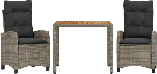 vidaXL 3-teilige Garten-Essgruppe aus Akazienholz und grauem PE-Rattan mit Kissen, B/T/H: 93 x 66 x 66 cm - Bild 1