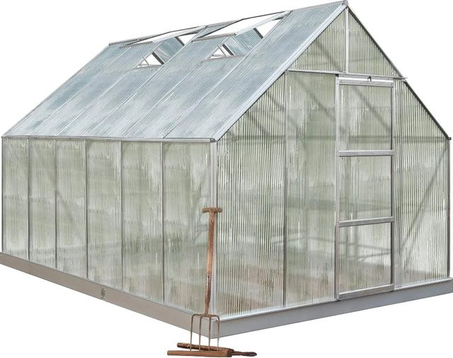 Halls Gewächshaus Universal mit Satteldach und Schiebetür aus Aluminium und Polycarbonat, B/T/H: 257 x 384 x 230 cm, 9,9 m² - Bild 1