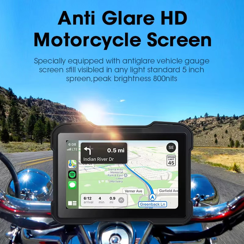 Srnubi 5 Zoll Motorrad Dash Cam mit Wireless CarPlay und Android Auto, Dual HD 1080P Navigation GPS und Bluetooth, Schwarz - Bild 3